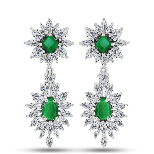 Cercei din Argint 925 ( 6.42 grame ) cu Smarald Zambian și Topaz Alb 7.42 Carate