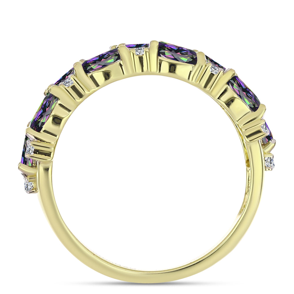 Inel din Argint 925 Placat cu Aur ( 3.27 grame ) cu Cuarț Hematit Verde Mistic și Topaz Alb 2.11 Carate 2 