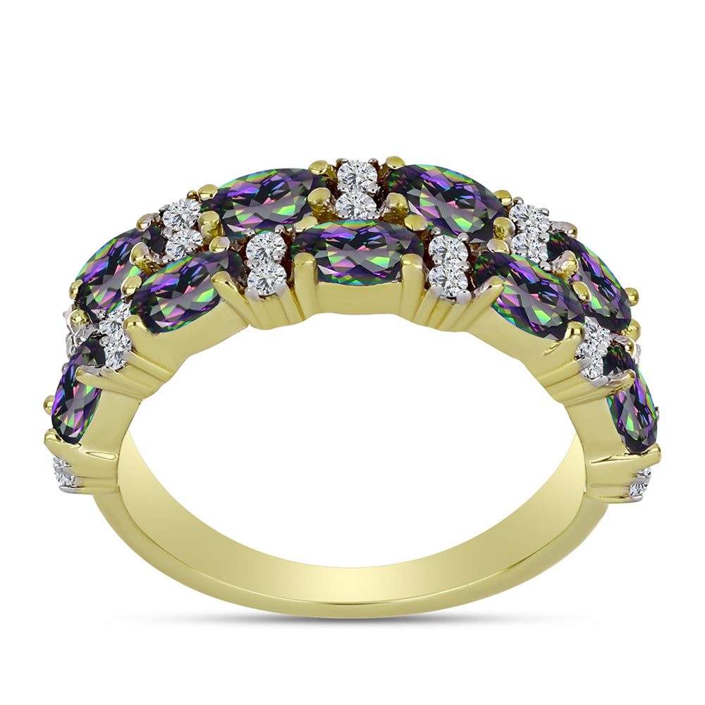 Inel din Argint 925 Placat cu Aur ( 3.27 grame ) cu Cuarț Hematit Verde Mistic și Topaz Alb 2.11 Carate 3 