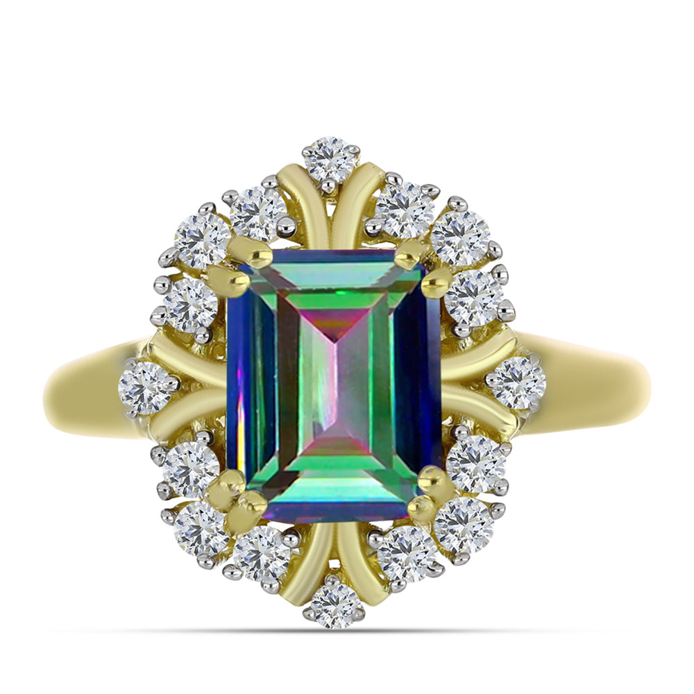 Inel din Argint 925 Placat cu Aur ( 3.16 grame ) cu Cuarț Hematit Verde Mistic și Topaz Alb 2.45 Carate 1 