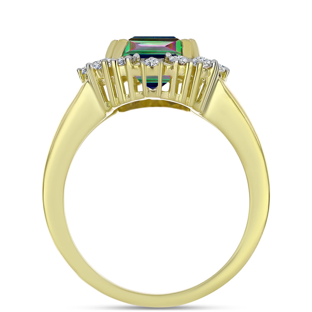 Inel din Argint 925 Placat cu Aur ( 3.16 grame ) cu Cuarț Hematit Verde Mistic și Topaz Alb 2.45 Carate