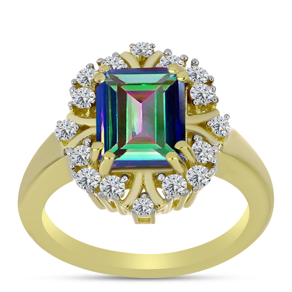 Inel din Argint 925 Placat cu Aur ( 3.16 grame ) cu Cuarț Hematit Verde Mistic și Topaz Alb 2.45 Carate