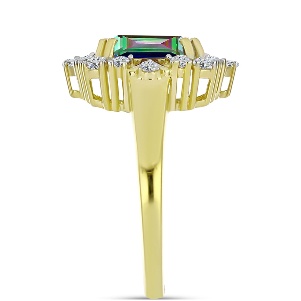 Inel din Argint 925 Placat cu Aur ( 3.16 grame ) cu Cuarț Hematit Verde Mistic și Topaz Alb 2.45 Carate 4 