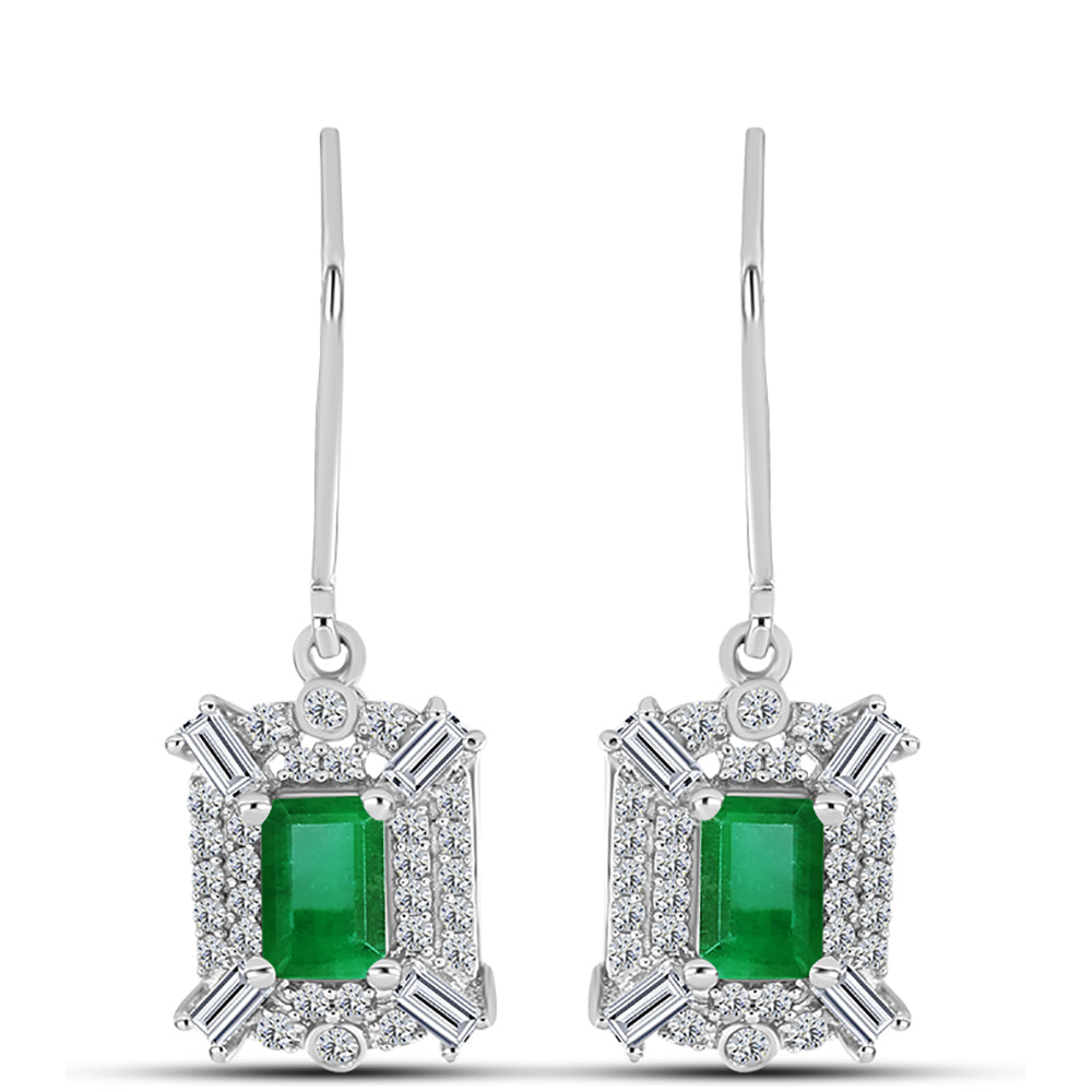 Cercei din Argint 925 ( 3.42 grame ) cu Smarald Zambian și Zircon Alb 2.14 Carate
