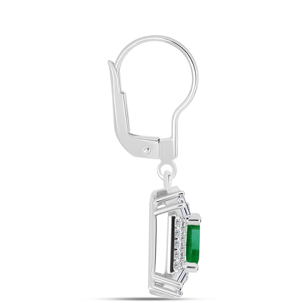 Cercei din Argint 925 ( 3.42 grame ) cu Smarald Zambian și Zircon Alb 2.14 Carate 2 