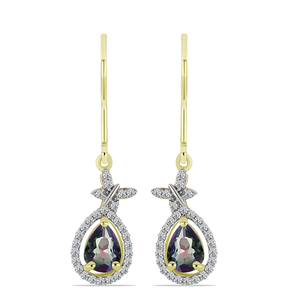 Cercei din Argint 925 Placat cu Aur ( 2.48 grame ) cu Cuarț Hematit Verde Mistic și Topaz Alb 1.63 Carate