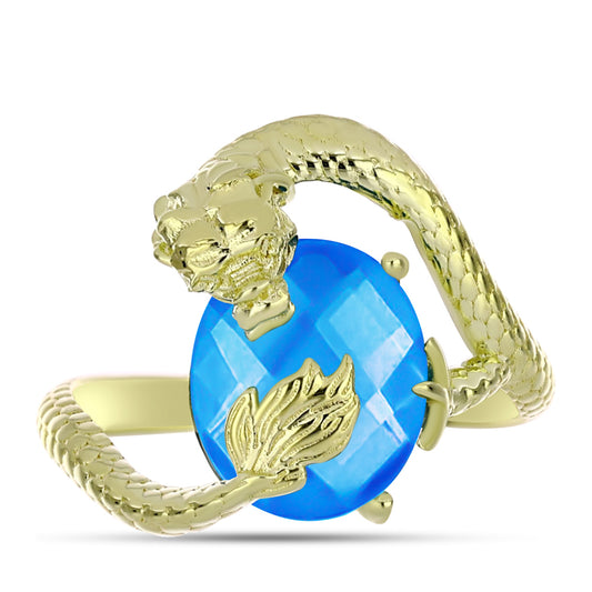 Inel din Argint 925 Placat cu Aur ( 4.36 grame ) cu Jad albastru 3.99 Carate