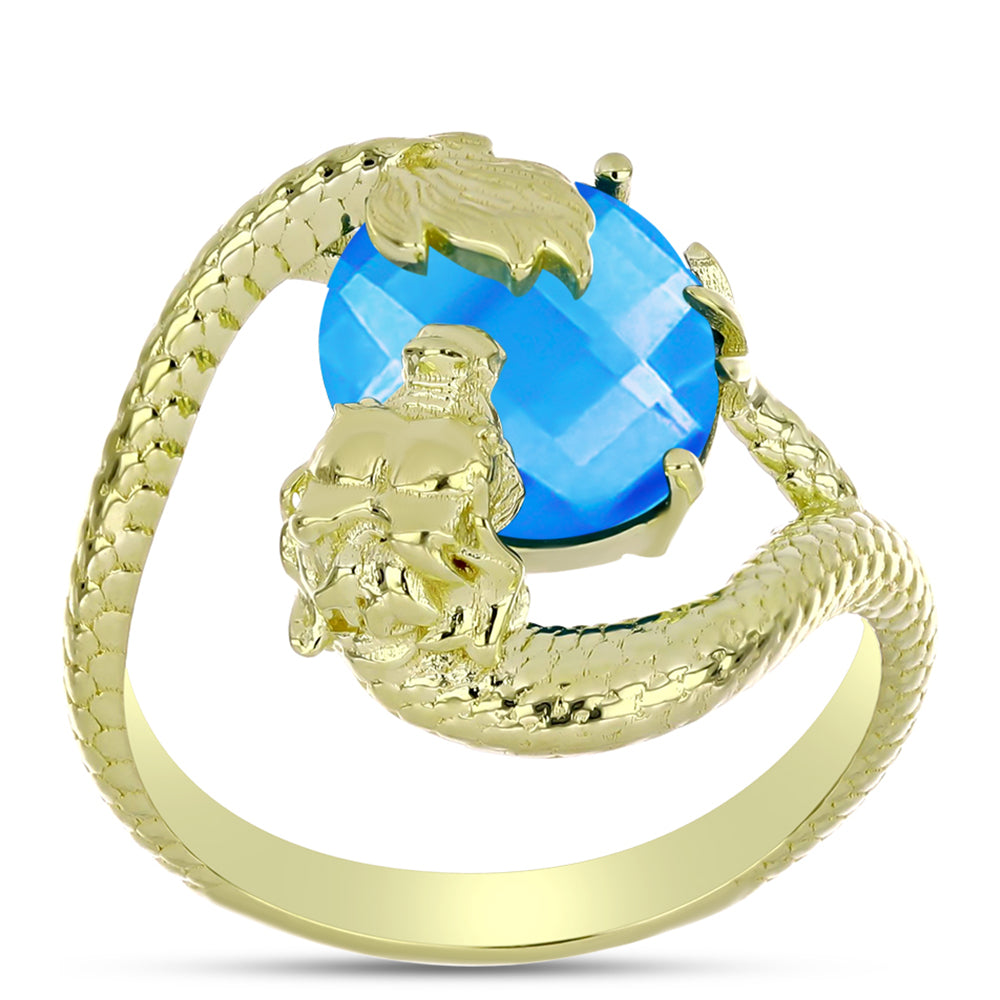 Inel din Argint 925 Placat cu Aur ( 4.36 grame ) cu Jad albastru 3.99 Carate 3 