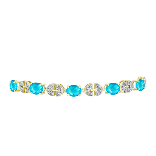 Brățară din Argint 925 Placat cu Aur ( 7.11 grame ) cu Jad albastru și Topaz Alb 5.76 Carate