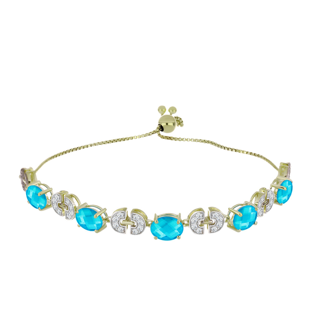 Brățară din Argint 925 Placat cu Aur ( 7.11 grame ) cu Jad albastru și Topaz Alb 5.76 Carate