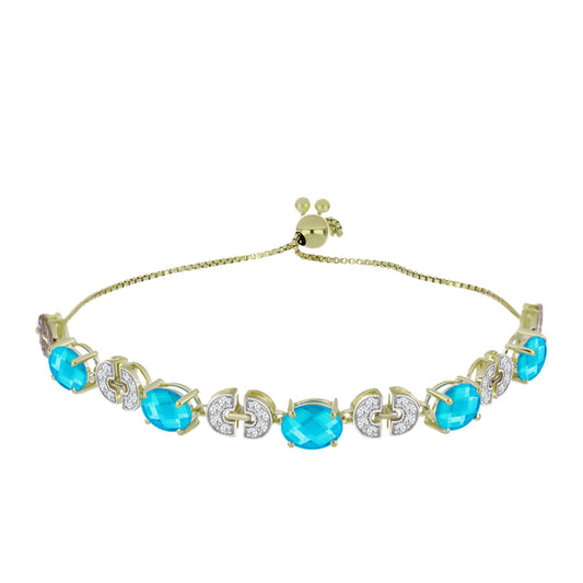 Brățară din Argint 925 Placat cu Aur ( 7.11 grame ) cu Jad albastru și Topaz Alb 5.76 Carate