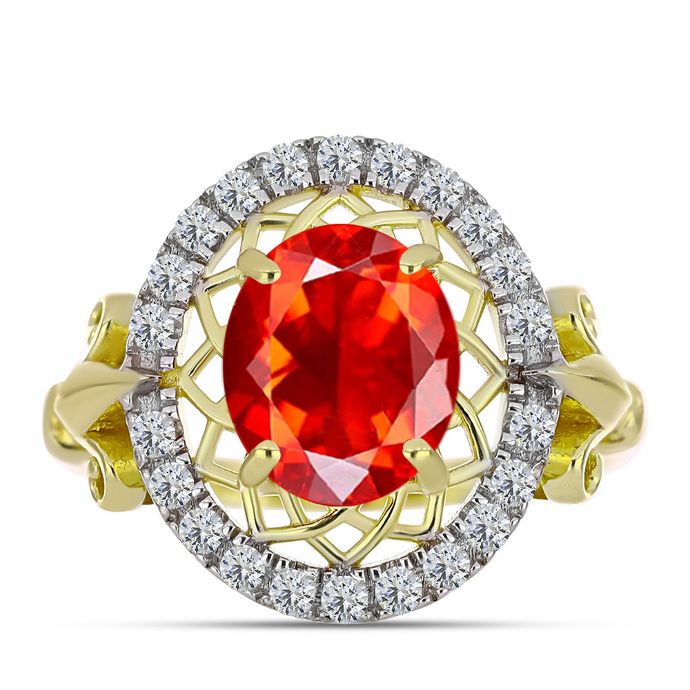 Inel din Argint 925 Placat cu Aur ( 4.04 grame ) cu Opal de Foc Lega Dembi și Topaz Alb 1.99 Carate 1 