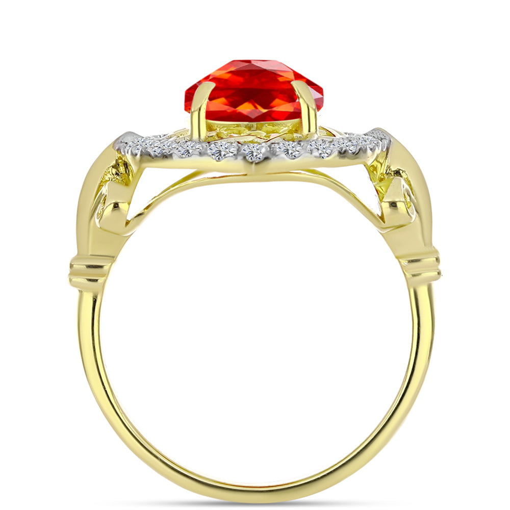 Inel din Argint 925 Placat cu Aur ( 4.04 grame ) cu Opal de Foc Lega Dembi și Topaz Alb 1.99 Carate