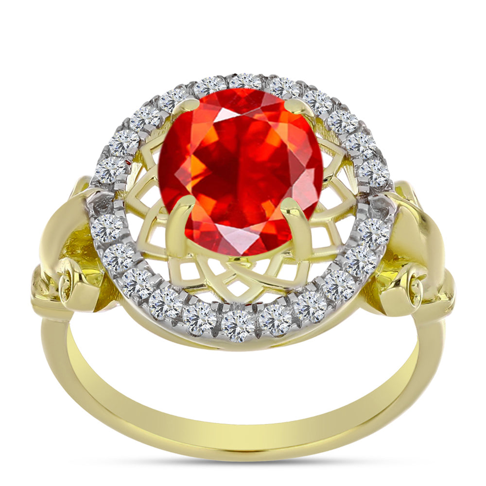 Inel din Argint 925 Placat cu Aur ( 4.04 grame ) cu Opal de Foc Lega Dembi și Topaz Alb 1.99 Carate