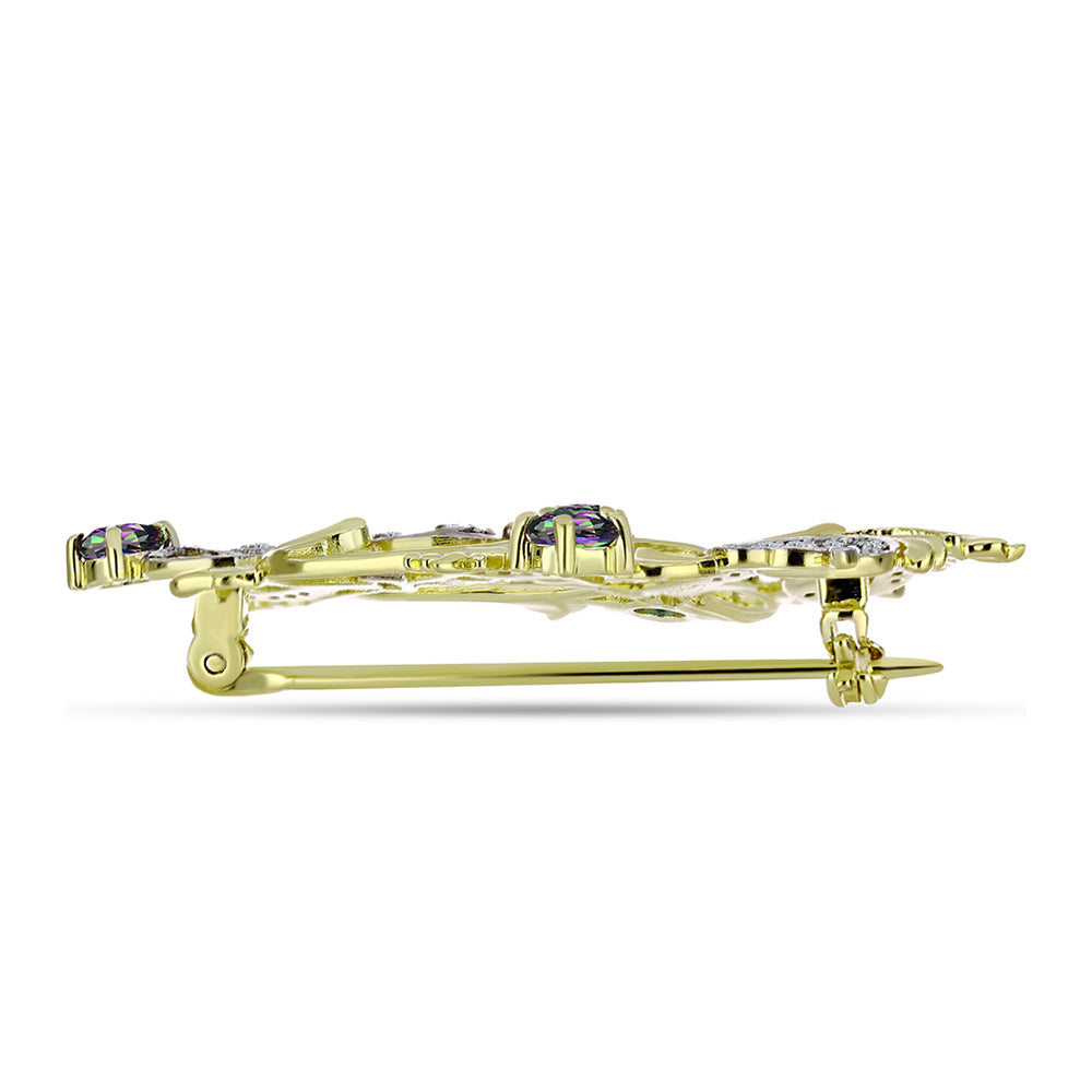 Broşă din Argint 925 Placat cu Aur ( 6.8 grame ) cu Cuarț Hematit Verde Mistic și Topaz Alb 1.73 Carate 2 