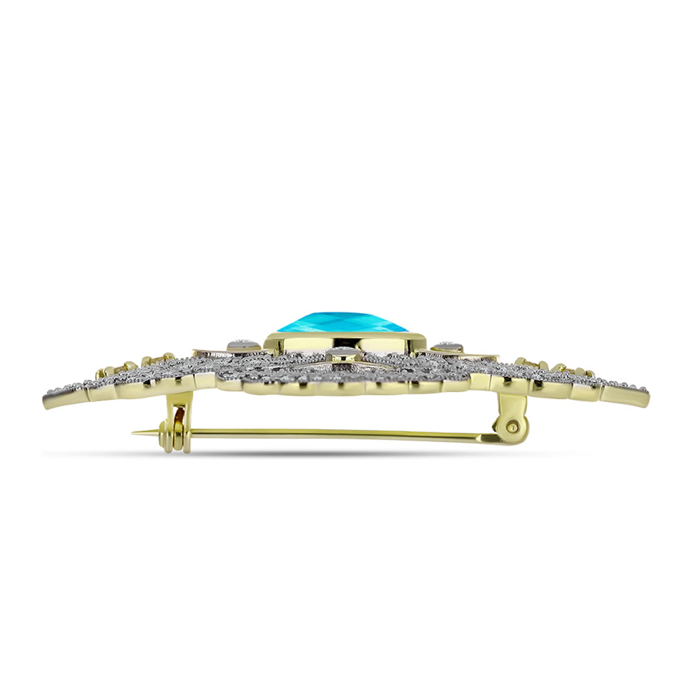 Broşă din Argint 925 Placat cu Aur ( 8.93 grame ) cu Jad albastru și Topaz Alb 8.46 Carate 2 
