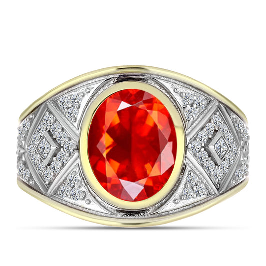 Inel din Argint 925 Placat cu Aur ( 5.43 grame ) cu Opal de Foc Lega Dembi și Zircon Alb 2.01 Carate