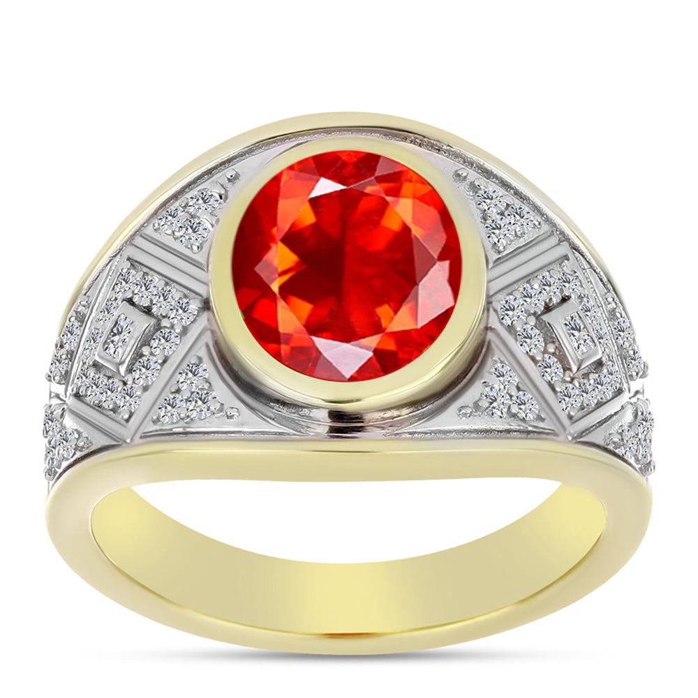 Inel din Argint 925 Placat cu Aur ( 5.43 grame ) cu Opal de Foc Lega Dembi și Zircon Alb 2.01 Carate