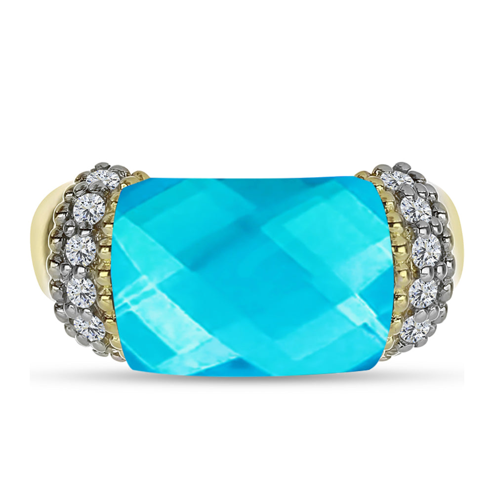Inel din Argint 925 Placat cu Aur ( 5.18 grame ) cu Jad albastru și Topaz Alb 7.35 Carate 1 