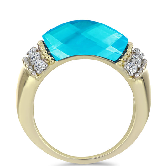 Inel din Argint 925 Placat cu Aur ( 5.18 grame ) cu Jad albastru și Topaz Alb 7.35 Carate