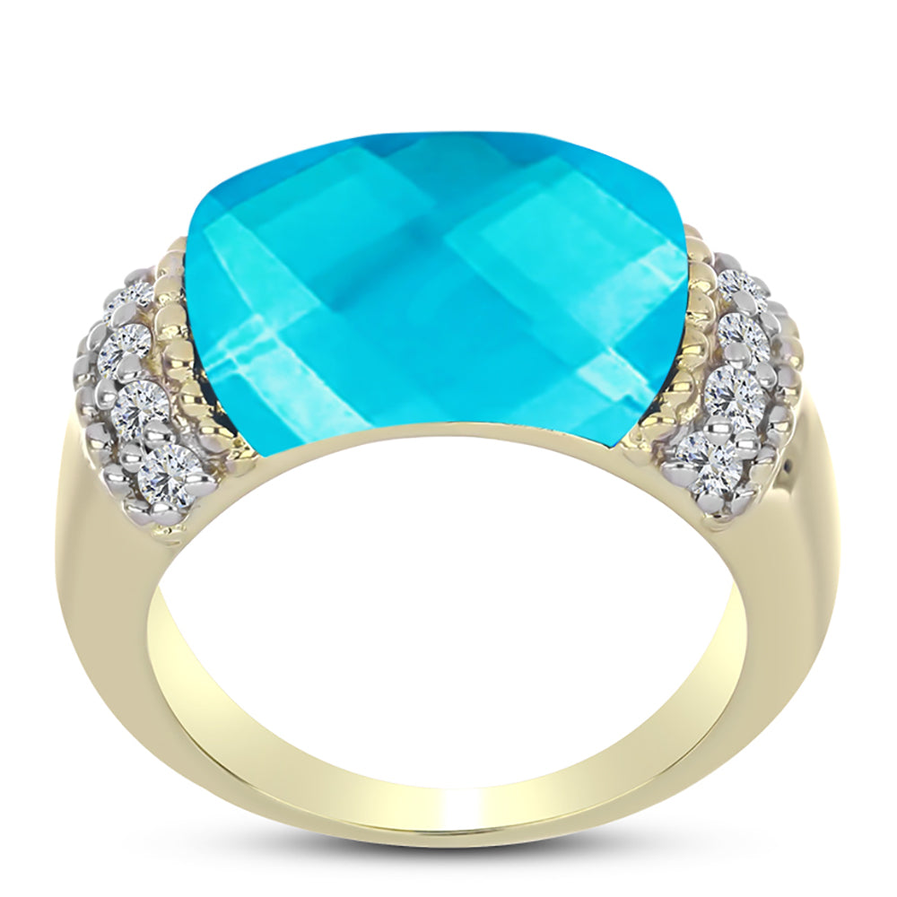 Inel din Argint 925 Placat cu Aur ( 5.18 grame ) cu Jad albastru și Topaz Alb 7.35 Carate 3 
