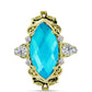 Inel din Argint 925 Placat cu Aur ( 4.7 grame ) cu Jad albastru și Topaz Alb 7.23 Carate