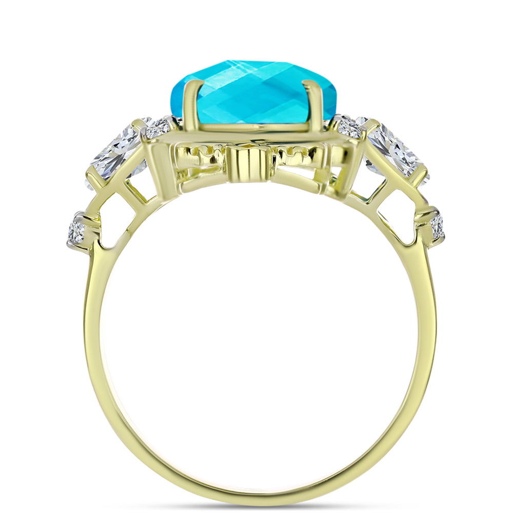 Inel din Argint 925 Placat cu Aur ( 4.7 grame ) cu Jad albastru și Topaz Alb 7.23 Carate