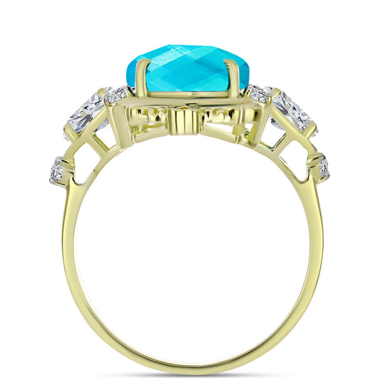 Inel din Argint 925 Placat cu Aur ( 4.7 grame ) cu Jad albastru și Topaz Alb 7.23 Carate