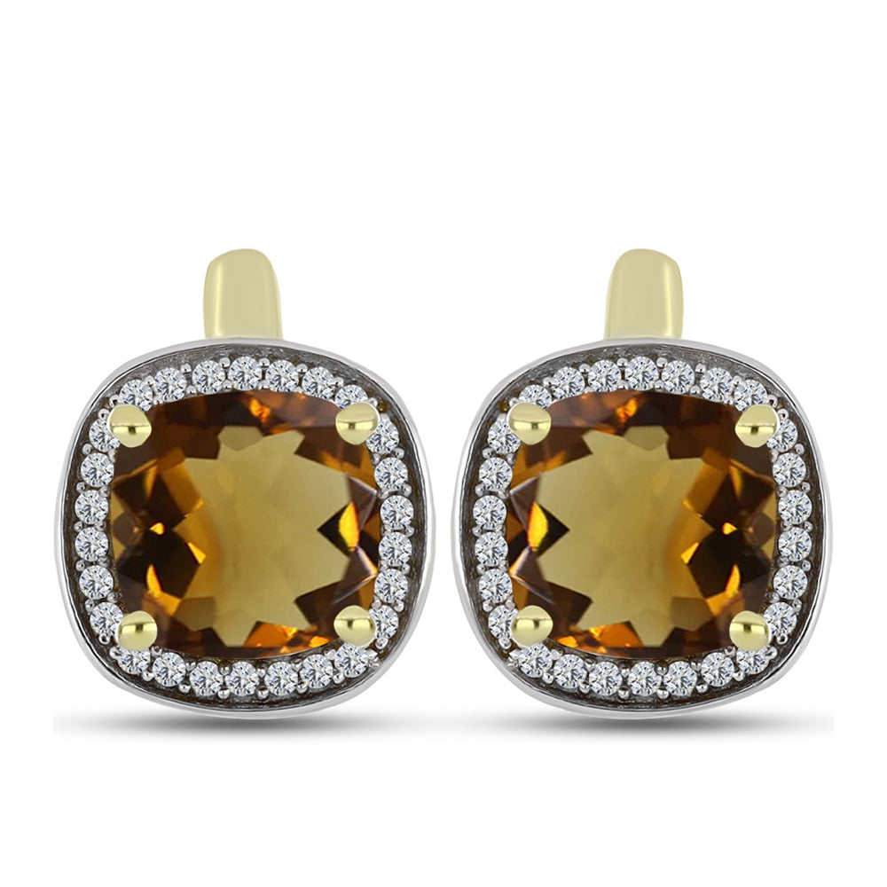 Cercei din Argint 925 Placat cu Aur ( 3.8 grame ) cu Cuarț Coniac și Topaz Alb 4.11 Carate