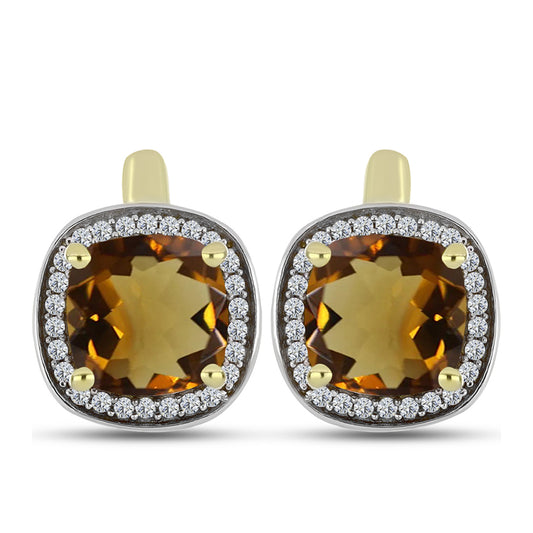 Cercei din Argint 925 Placat cu Aur ( 3.8 grame ) cu Cuarț Coniac și Topaz Alb 4.11 Carate