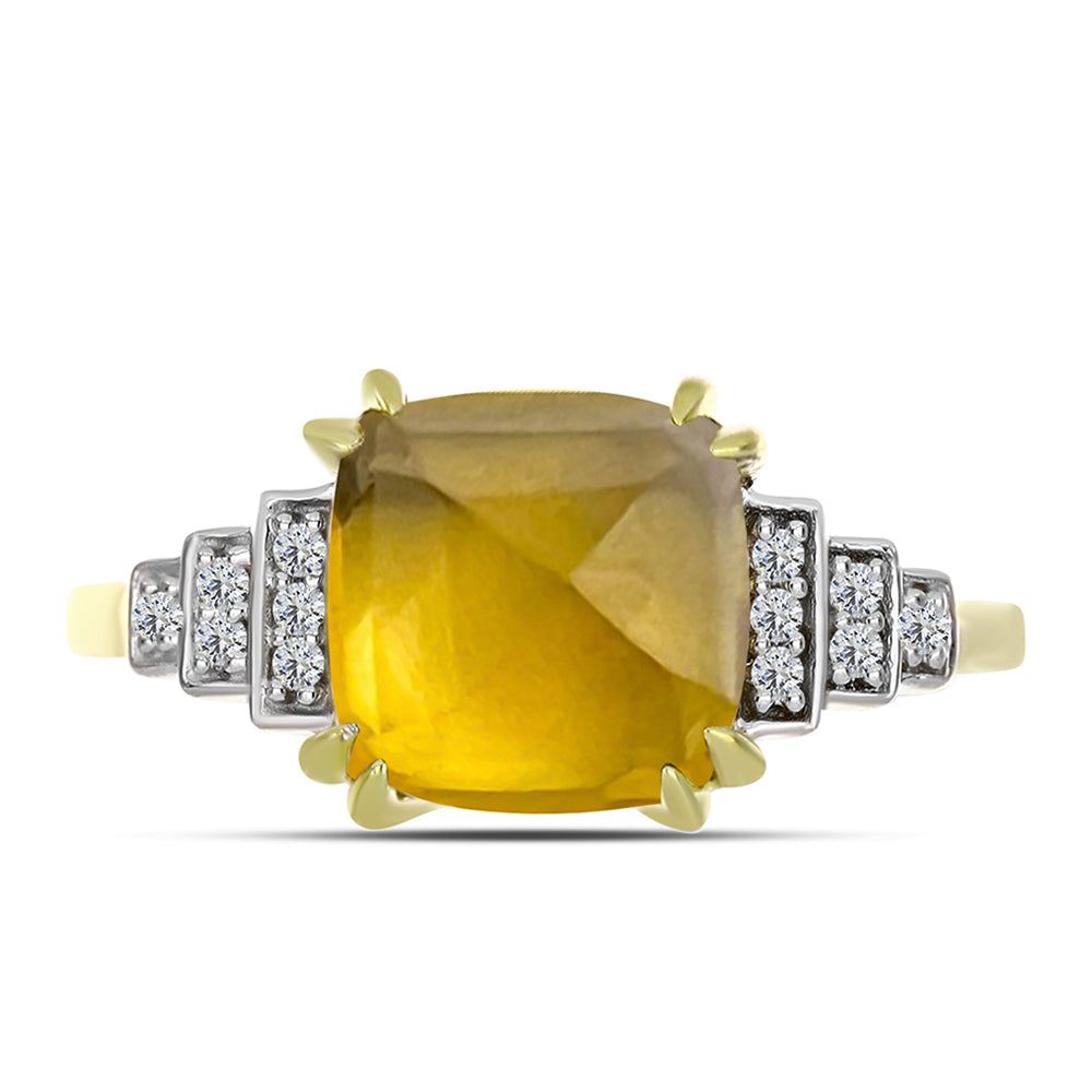 Inel din Argint 925 Placat cu Aur ( 3.22 grame ) cu Cuarț Coniac și Topaz Alb 3.77 Carate 1 