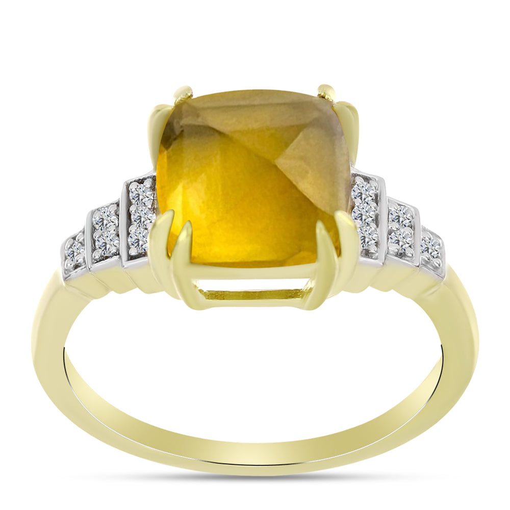 Inel din Argint 925 Placat cu Aur ( 3.22 grame ) cu Cuarț Coniac și Topaz Alb 3.77 Carate 3 