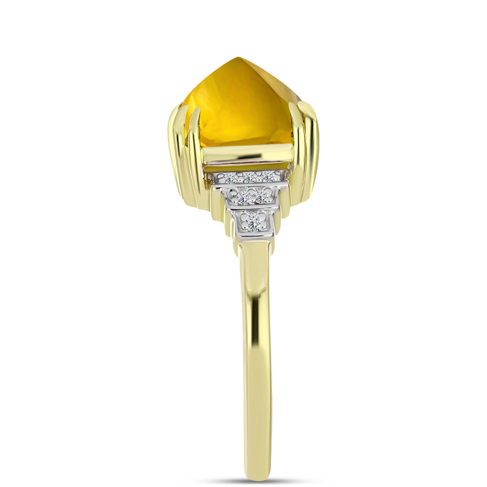 Inel din Argint 925 Placat cu Aur ( 3.22 grame ) cu Cuarț Coniac și Topaz Alb 3.77 Carate 4 
