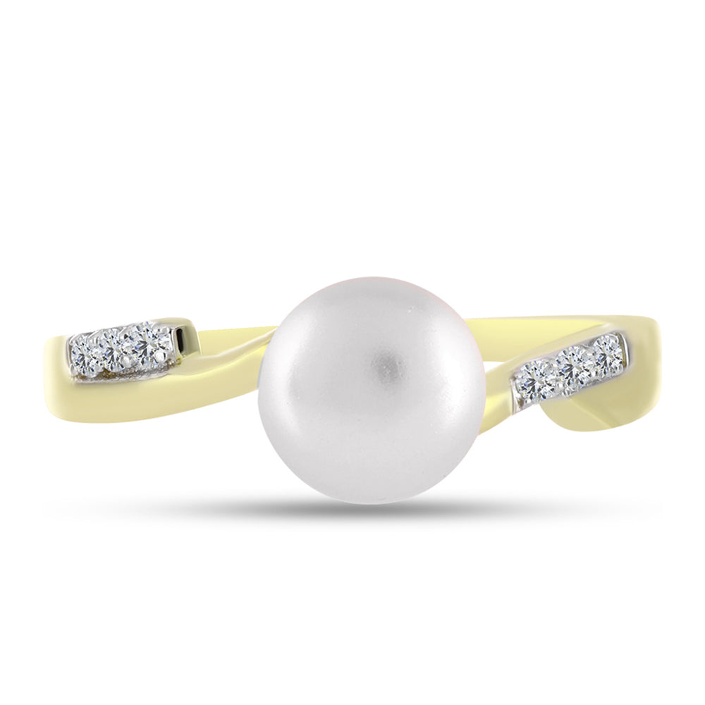 Inel din Argint 925 Placat cu Aur ( 2.25 grame ) cu Perlă de Apă Dulce Albă și Topaz Alb 2.97 Carate