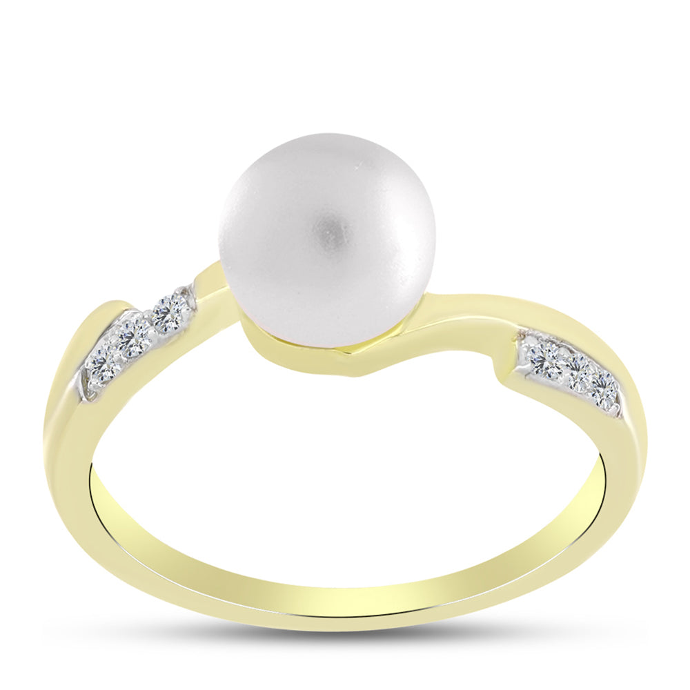 Inel din Argint 925 Placat cu Aur ( 2.25 grame ) cu Perlă de Apă Dulce Albă și Topaz Alb 2.97 Carate