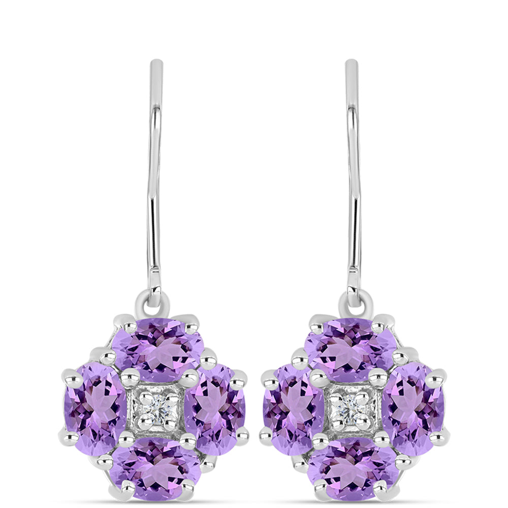 Cercei din Argint 925 ( 2.77 grame ) cu Ametist Rose de France și Topaz Alb 3.37 Carate