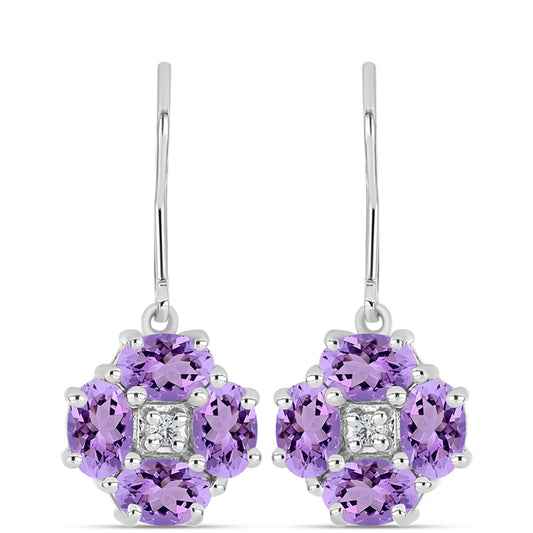 Cercei din Argint 925 ( 2.77 grame ) cu Ametist Rose de France și Topaz Alb 3.37 Carate