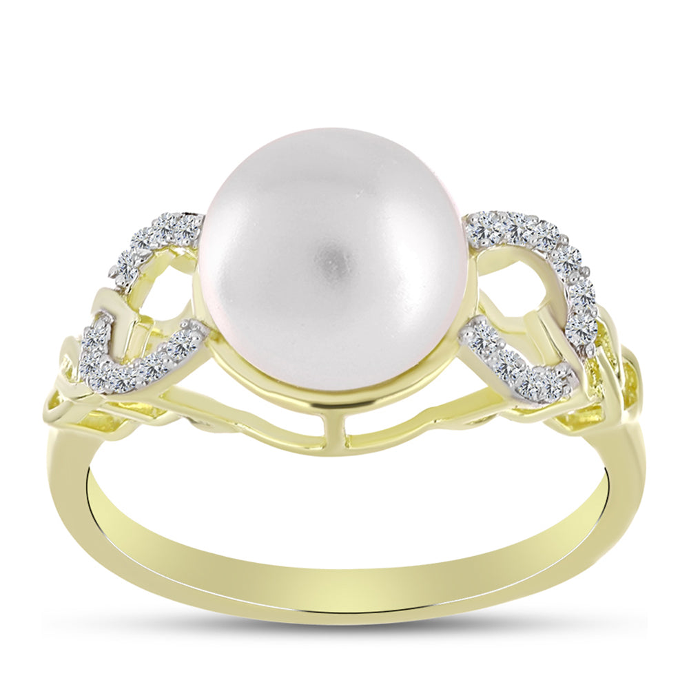 Inel din Argint 925 Placat cu Aur ( 3.39 grame ) cu Perlă de Apă Dulce Albă și Topaz Alb 5.63 Carate