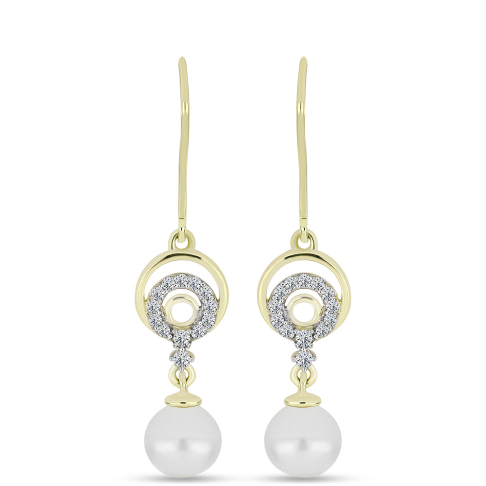 Cercei din Argint 925 Placat cu Aur ( 1.95 grame ) cu Perlă de Apă Dulce Albă și Topaz Alb 4.79 Carate 1 