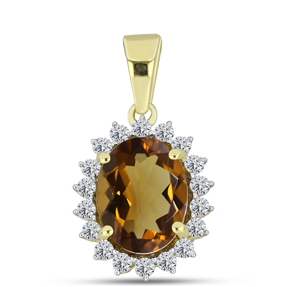 Pandantiv din Argint 925 Placat cu Aur ( 1.19 grame ) cu Cuarț Coniac și Topaz Alb 2.02 Carate 1 
