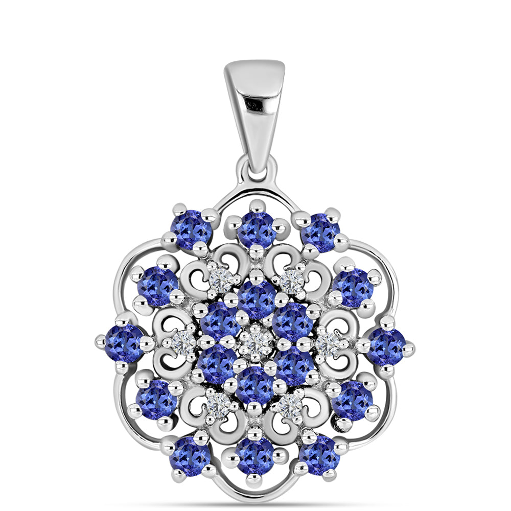 Pandantiv din Argint 925 ( 2.77 grame ) cu Tanzanit AAA și Diamant Alb 1.48 Carate