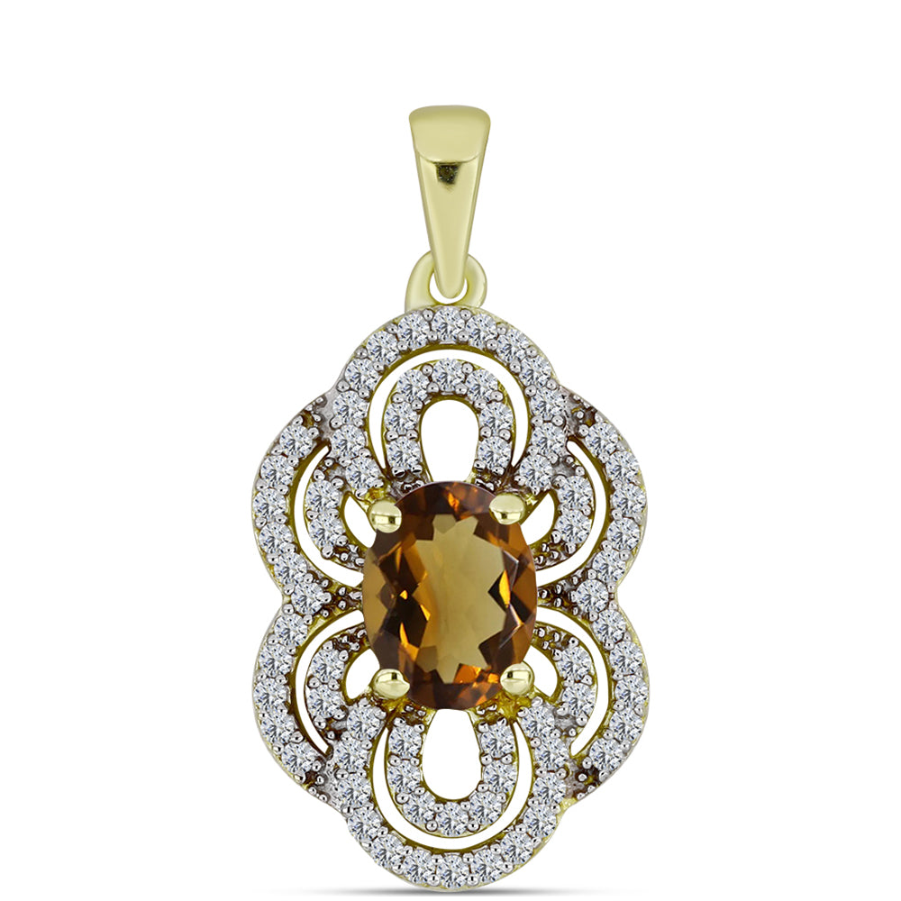 Pandantiv din Argint 925 Placat cu Aur ( 2.11 grame ) cu Cuarț Coniac și Topaz Alb 1.61 Carate