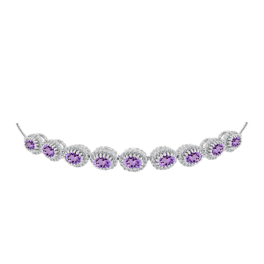 Brățară din Argint 925 ( 9 grame ) cu Ametist Rose de France și Topaz Alb 4.59 Carate 2 