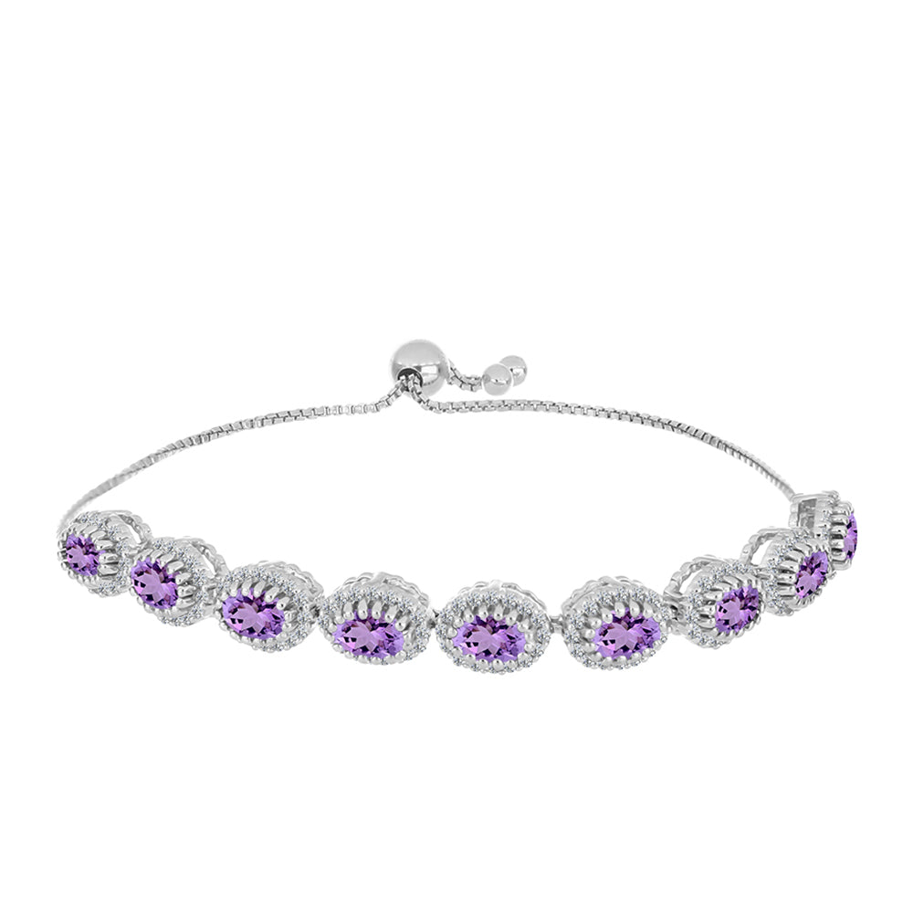 Brățară din Argint 925 ( 9 grame ) cu Ametist Rose de France și Topaz Alb 4.59 Carate 1 