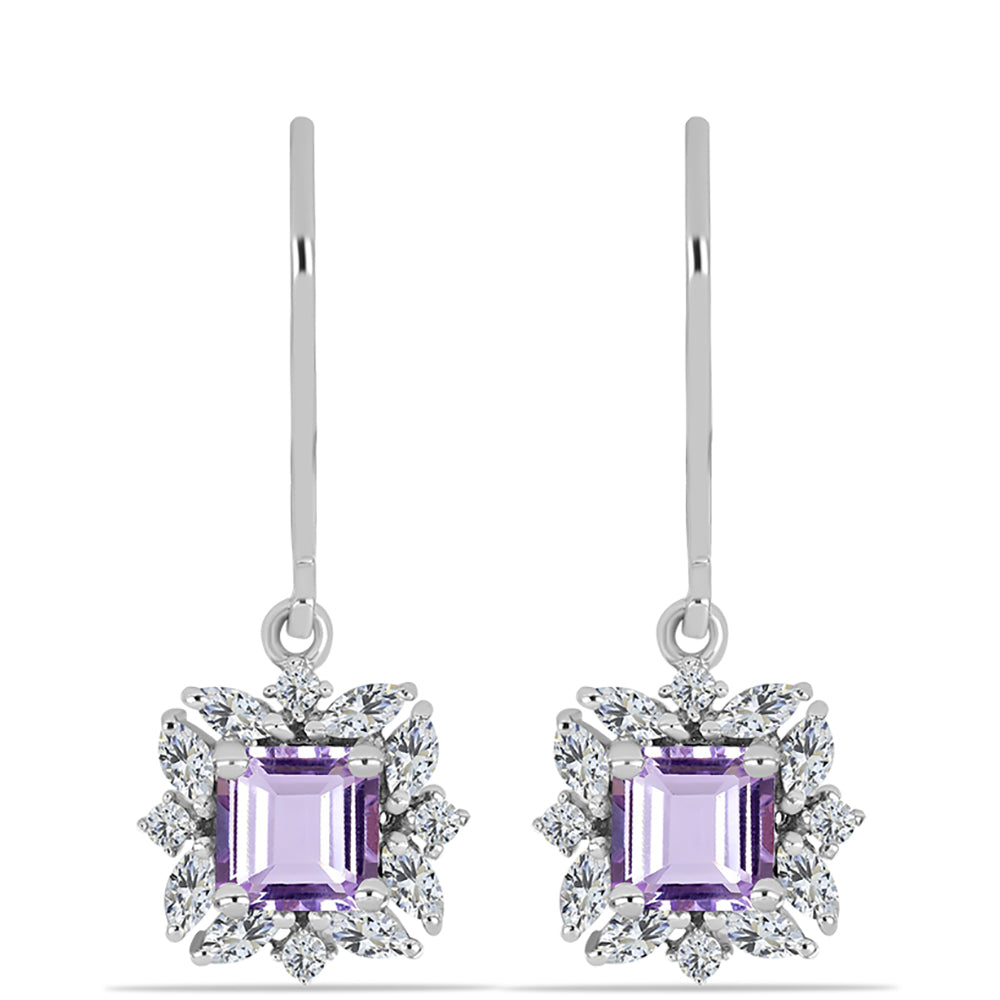 Cercei din Argint 925 ( 2.53 grame ) cu Ametist Rose de France și Zircon Alb 2.12 Carate