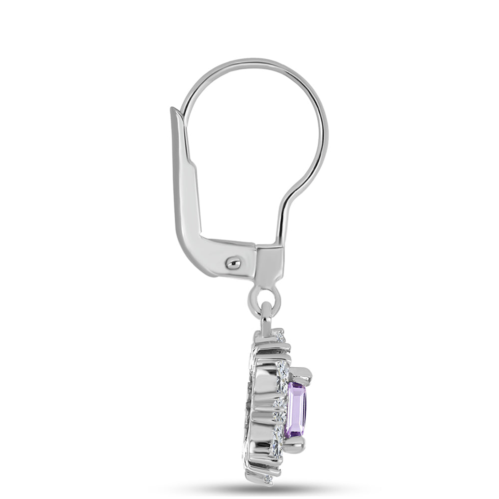 Cercei din Argint 925 ( 2.53 grame ) cu Ametist Rose de France și Zircon Alb 2.12 Carate 2 