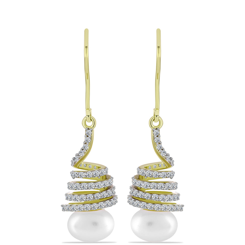 Cercei din Argint 925 Placat cu Aur ( 3.75 grame ) cu Perlă de Apă Dulce Albă și Topaz Alb 6.82 Carate
