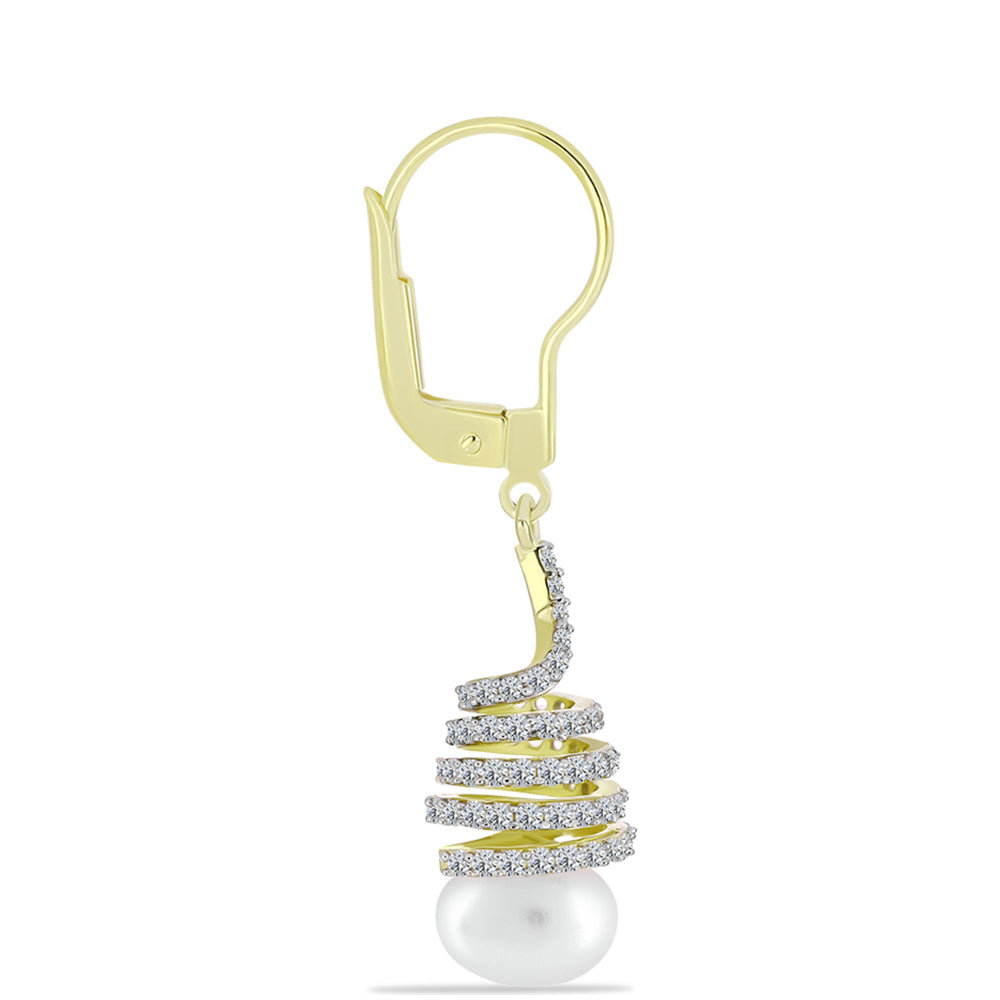 Cercei din Argint 925 Placat cu Aur ( 3.75 grame ) cu Perlă de Apă Dulce Albă și Topaz Alb 6.82 Carate