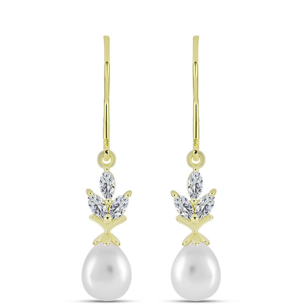 Cercei din Argint 925 Placat cu Aur ( 1.65 grame ) cu Perlă de Apă Dulce Albă și Topaz Alb 4.86 Carate 1 