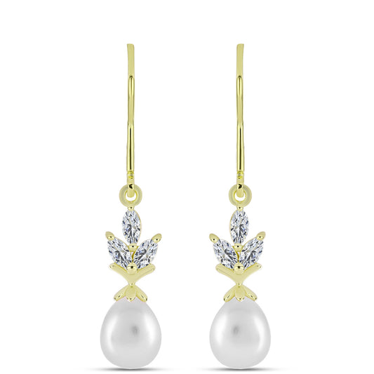 Cercei din Argint 925 Placat cu Aur ( 1.65 grame ) cu Perlă de Apă Dulce Albă și Topaz Alb 4.86 Carate